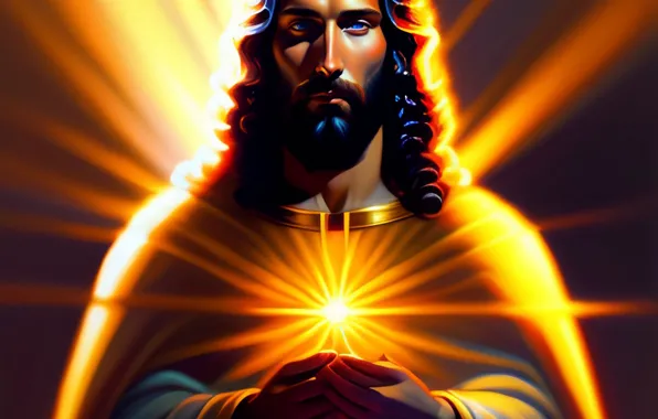 Picture Jesus, Look, Hair, Male, Religion, Jesus Christ, Digital art, AI art