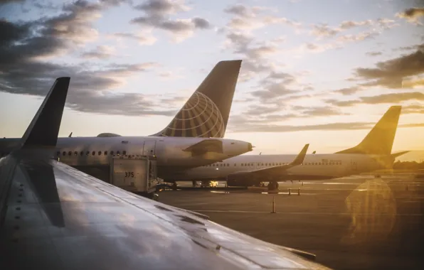 The sky, clouds, aircraft