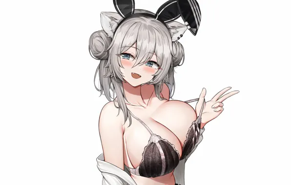 Girl, sexy, cleavage, boobs, animal ears, anime, blue eyes, beautiful