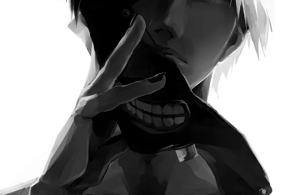 Anime, mask, art, guy, monochrome, Tokyo ghoul, tokyo ghoul, Ken kanek