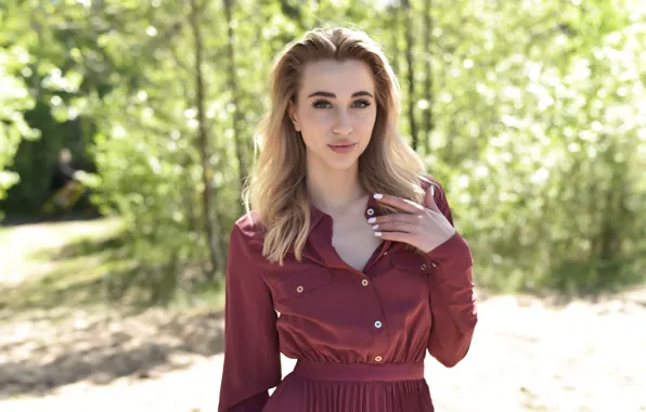 Model, outside, gorgeous, photoshoot, posing, red dress, beautiful face, blonde girl