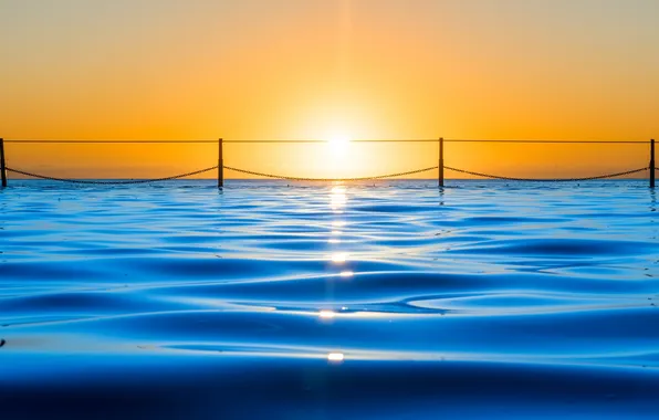 Water, sunset, pool, the fence, glow
