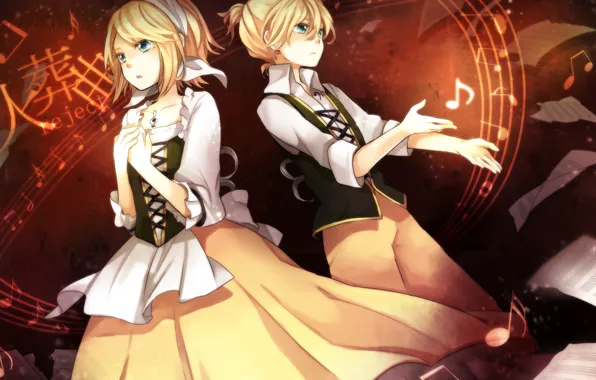 Anime, art, two, Vocaloid, Rin, Len