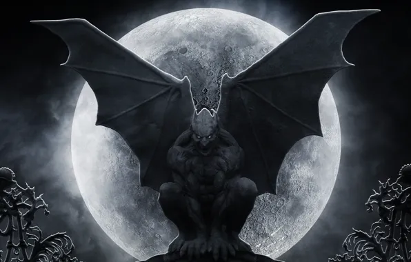 The moon, statue, gargoyle