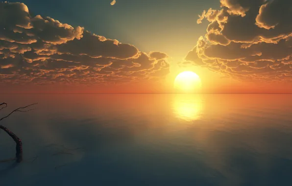 Sea, the sky, the sun, clouds, sunset