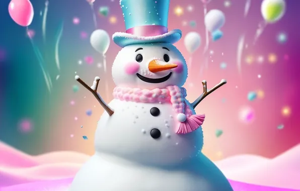 Winter, snow, branches, smile, balls, hat, Christmas, the snow