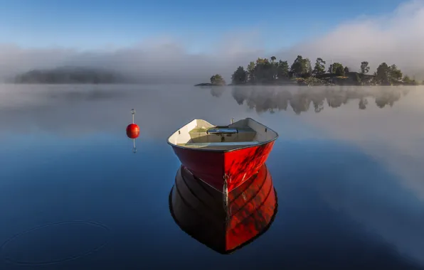 Fog, lake, boat