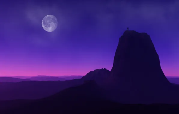 Landscape, night, the moon, mountain