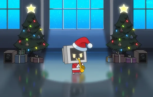 Music, tree, robot, Santa