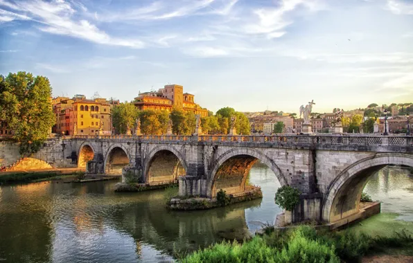 Bridge, river, home, Rome, Italy, Rome