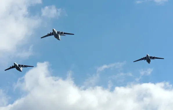 The sky, clouds, Russia, May 9, BBC, aircraft, The Il-76, group aerobatics