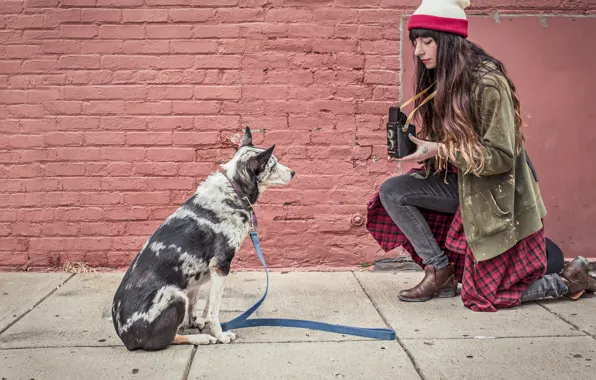 Girl, photographer, dog