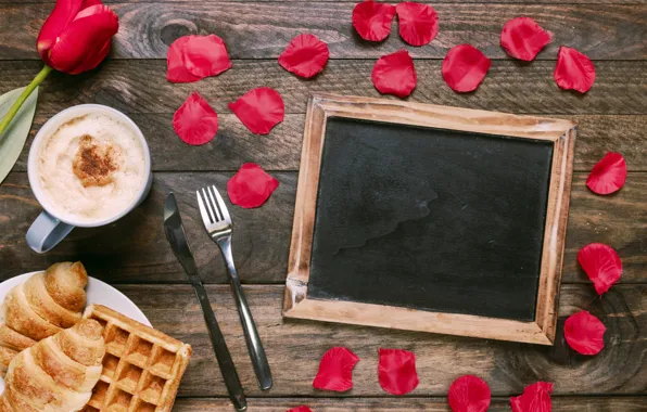 Flowers, red, gift, Breakfast, petals, red, love, flowers