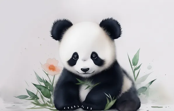 Black and white, figure, Panda, cute, Panda, black and white, cute, drawing