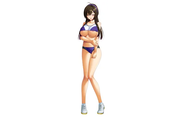 Girl, sexy, shorts, long hair, legs, brown hair, boobs, anime