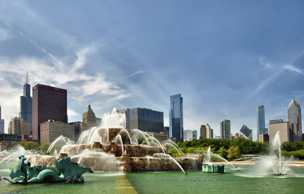 The city, Park, Chicago, fountains, Illinois