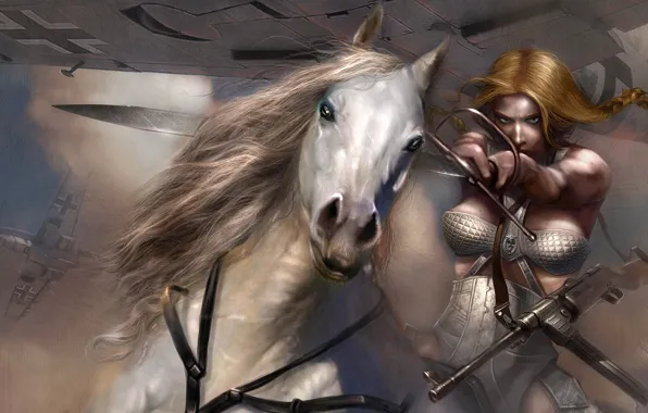 Girl, fantasy, horse, warrior