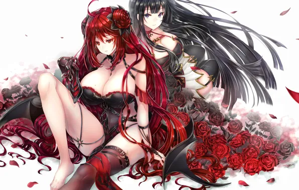 Two, Girls, anime, Roses, king's raid