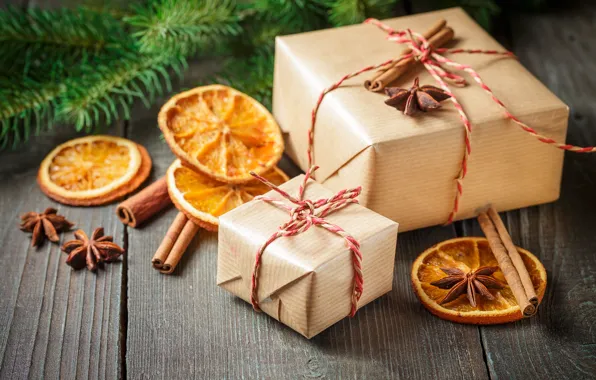 Decoration, tree, orange, New Year, Christmas, gifts, cinnamon, happy