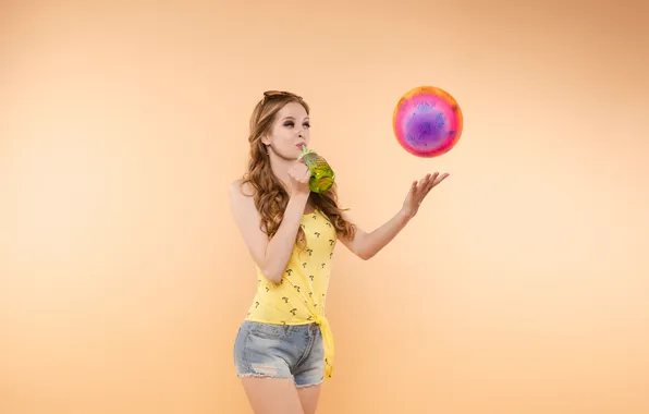Wallpaper sunglasses, shorts, woman, denim, ball, clothes, bright