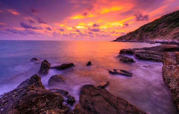 Sea, wave, beach, summer, the sky, sunset, stones, shore