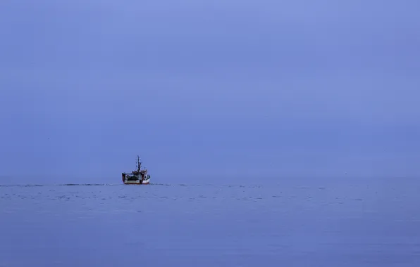 Sea, the sky, blue, boat, fishing, horizon, infinity