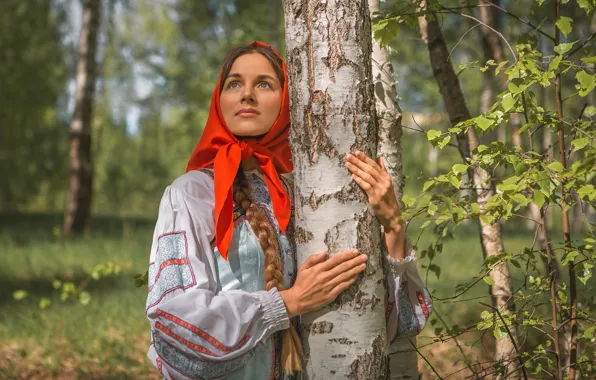 Girl, tree, shawl, Shepeleva Tatiana