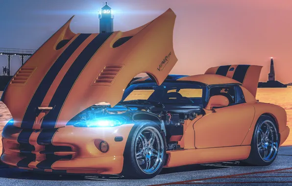 Wallpaper orange, glare, lighthouse, before, Dodge, Viper, Dodge, Viper ...