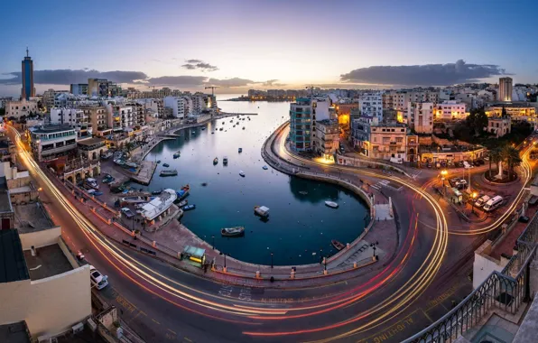 Road, lights, home, the evening, Malta