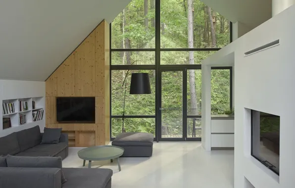 Room, interior, living room, Lithuania, by Inblum Architects, House in the Forest, near Vilnius, not …
