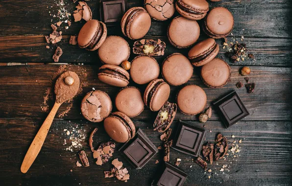 Picture chocolate, spoon, nuts, macaroon