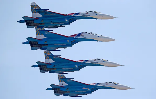 Picture The sky, The plane, Su-27, Russian knights, Aerobatic team, Vladislav Perminov, Speech