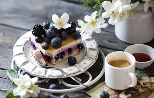 Picture berries, coffee, Jasmine, cheesecakes