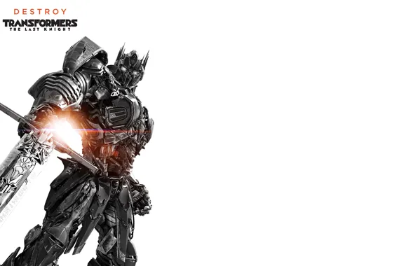 Picture fiction, sword, white background, black and white, poster, Optimus Prime, Transformers: The Last Knight, Transformers: …