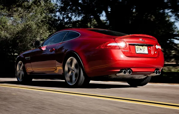 Red, coupe, Jaguar, XKR, Jaguar, supercar, rear view, Coupe
