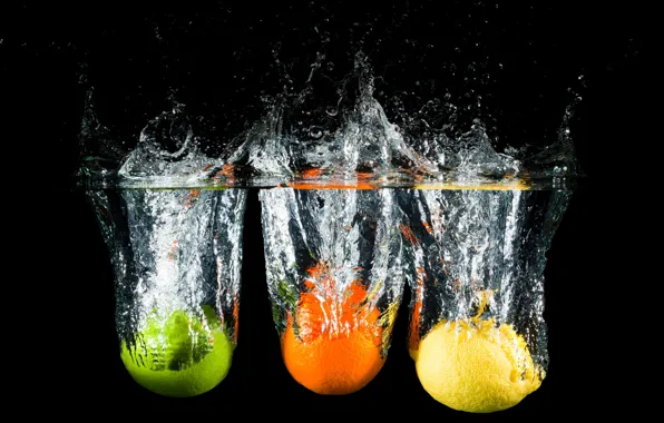 BACKGROUND, WATER, DROPS, BLACK, SQUIRT, DIP, LEMON, ORANGE