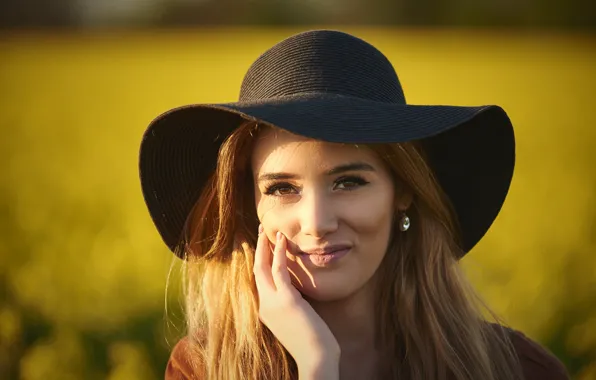 Picture look, girl, smile, hair, hat