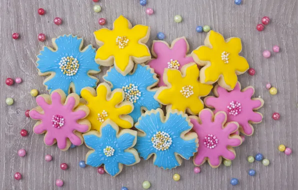 Picture flowers, cookies, sugar, blue, flowers, cakes, sweet, sweet