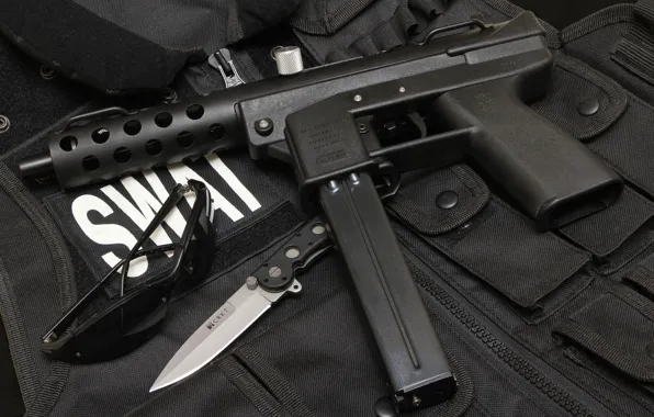 Gun, knife, gun, pistol, weapon, SWAT, knife, tec9
