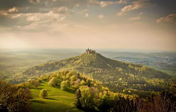 Picture castle, hills, valley, horizon, Hohenzollern