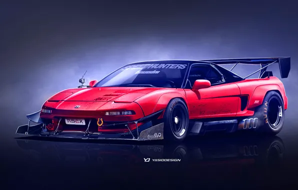 Red, Auto, Machine, Honda, Art, Supercar, Rendering, NSX