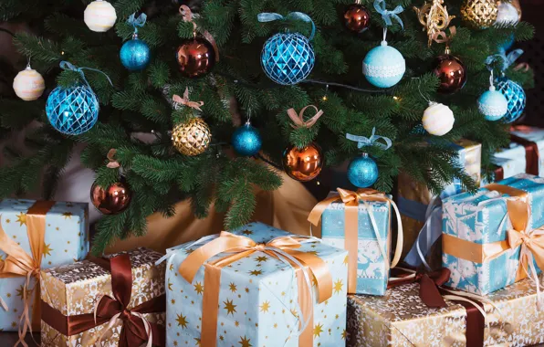 Holiday, balls, tree, ball, gifts, New year