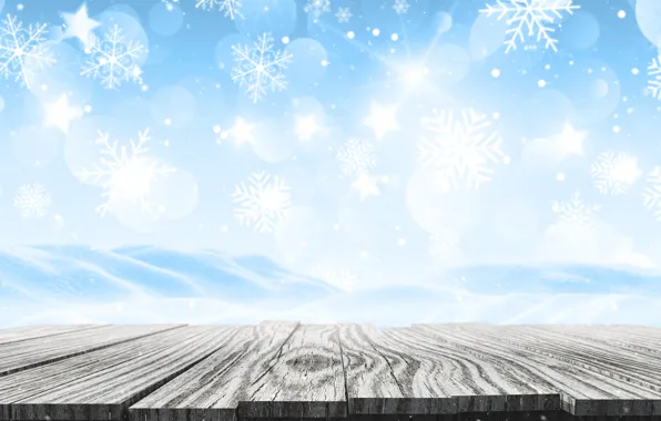 Winter, snow, snowflakes, background, Board, Christmas, wood, winter