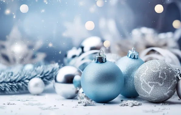 Picture winter, snow, decoration, balls, New Year, Christmas, gifts, new year