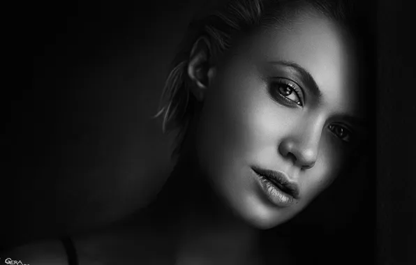 Picture girl, portrait, the dark background, Oksana