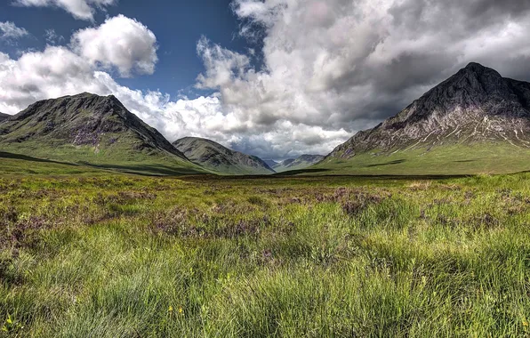 The sky, clouds, mountains, shadow, valley