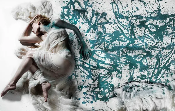 Girl, squirt, white, paint, matter, fabric
