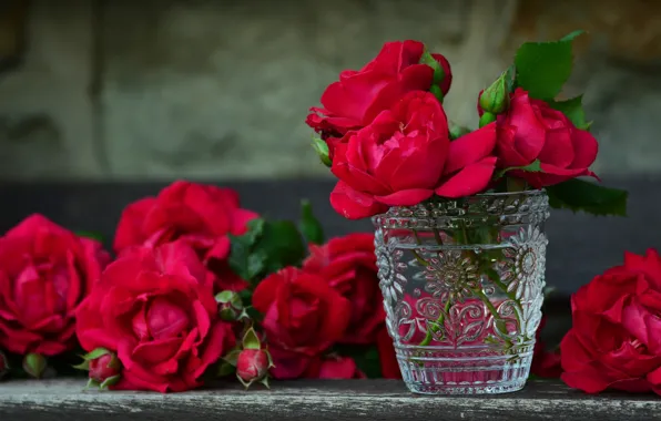 Picture flowers, glass, Board, roses