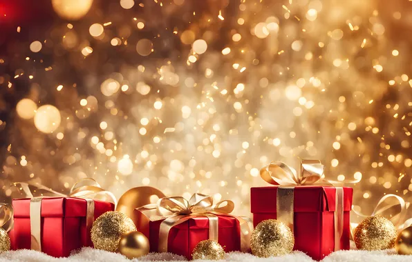 Balls, light, Shine, sequins, Christmas, gifts, red, New year