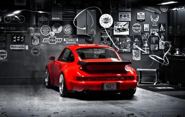 911, turbo, red, porsche, 964